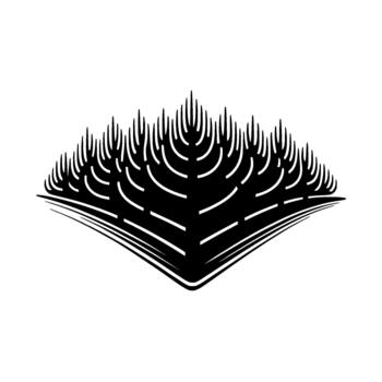 resumen ilustración de un estilizado bosque de agudo puntiagudo pino arboles con en capas horizontal líneas creando profundidad y textura vector