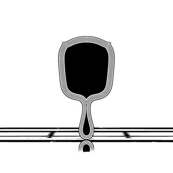 A minimalist illustration of an abstract hand mirror with layered contours and a reflective surface presented vector