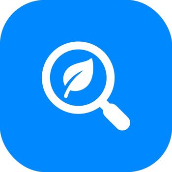 minimalista hoja en aumentador vaso símbolo en redondeado cuadrado botón icono vector