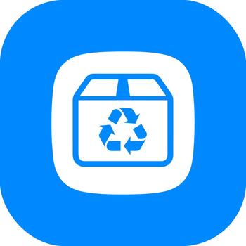plano diseño caja reciclar símbolo en azul redondeado cuadrado forma icono vector