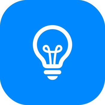 sencillo moderno bombilla idea símbolo en redondeado cuadrado azul antecedentes icono vector