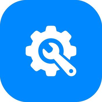 sencillo plano estilo engranaje y llave inglesa combinación en redondeado cuadrado icono vector