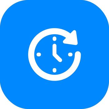 Simple Line Clock with Arrow Icon on Blue Rounded Square Background vector