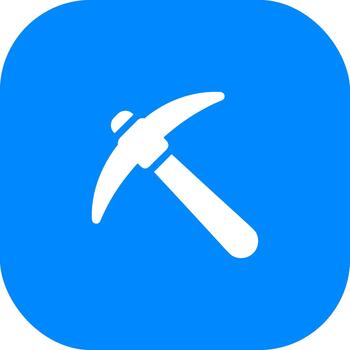 Simple White Pickaxe Mining Symbol on Blue Rounded Square Background Icon vector