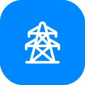 Minimalist Line Art Electrical Tower Grid Structure Icon on Blue Square vector