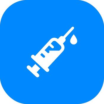 minimalista jeringuilla inyección icono con soltar en redondeado cuadrado azul antecedentes vector