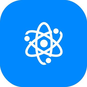 Flat Design Atom Structure Model on Rounded Blue Square Icon vector