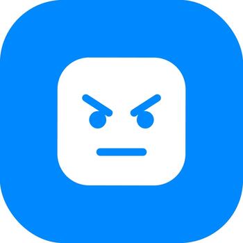 sencillo plano estilo enojado cara expresión en azul redondeado cuadrado icono vector