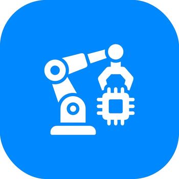Minimalist Style Robotic Arm Holding Microchip, Semiconductor, Engineering Technology Icon vector