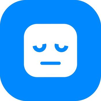 sencillo plano estilo triste cara expresión en azul redondeado cuadrado forma icono vector