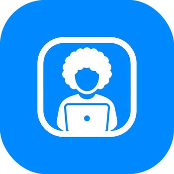 plano sencillo persona con ordenador portátil icono en redondeado cuadrado botón vector