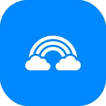 Simple Minimalist Rainbow With Clouds Icon on a Blue Rounded Square vector