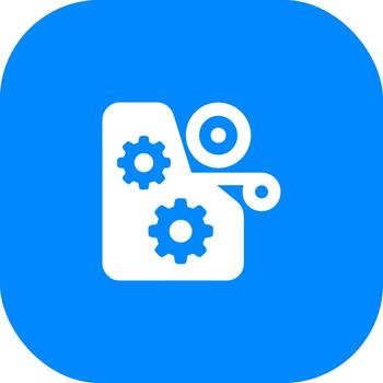 Clean Flat Document Production Process with Gears Icon on Blue Background vector