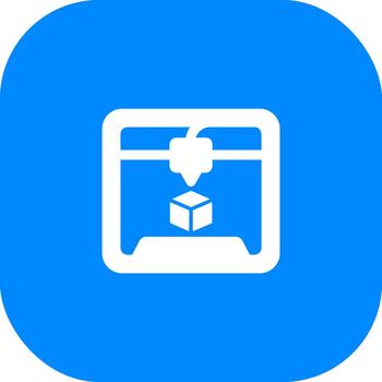 Minimalist Flat 3D Printer Outline Icon with Square Cube Element vector