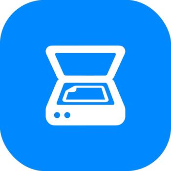 Simple Flat Scanner with Document Icon on Blue Rounded Background vector