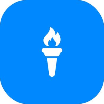sencillo plano diseño antorcha con fuego en azul redondeado cuadrado forma icono vector