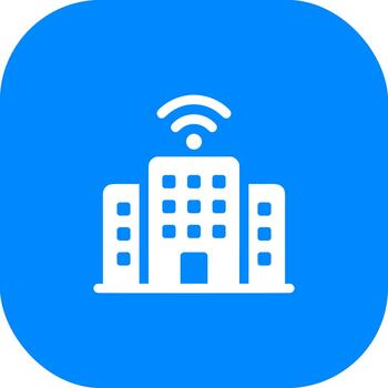 sencillo plano edificio con Wifi señal icono en redondeado cuadrado vector