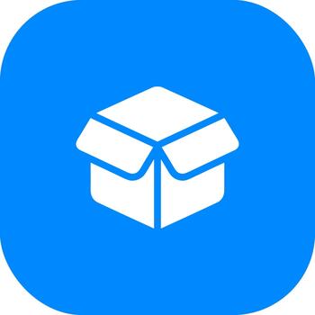 Simple Flat Open Box Icon on Rounded Blue Square Shape vector