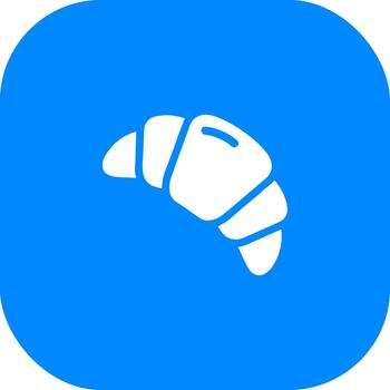 Simple Flat Style Croissant Icon on Rounded Blue Square Button vector