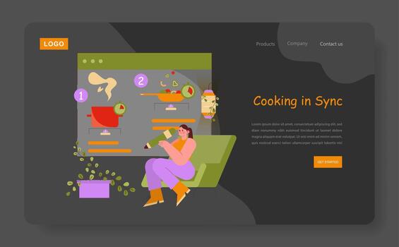 mujer disfrutando Cocinando tutorial con interactivo interfaz vector