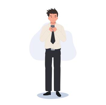 tailandés Universidad estudiante en uniforme es mensajería en teléfono inteligente, mensajes de texto en teléfono vector