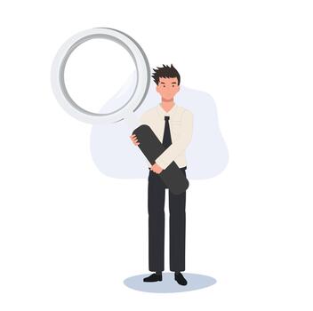 Exploring Knowledge concept. Thai University Student in Uniform with big Magnifying vector