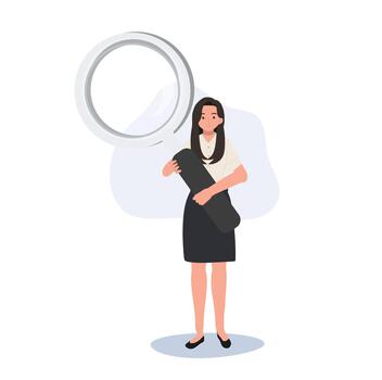 Exploring Knowledge concept. Thai University Student in Uniform with big Magnifying. people vector