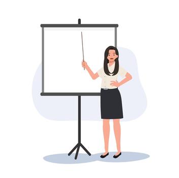 tailandés Universidad estudiante en uniforme dando presentación con puntero y pizarron. personas ilustración vector