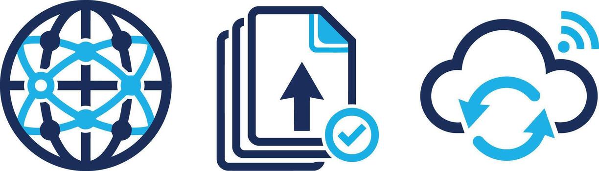 Digital file sharing and cloud synchronization icons vector