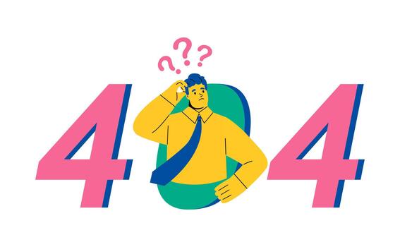 404 error. Business man asking about 404 Error. Flat illustration isolated on white vector