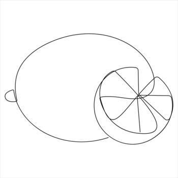 Continuous line drawing of lemon and slice vector