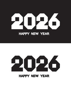 Geometric Cubes and Pyramid Design Blocky New Year 2026 Digits in Luxury Black and White EPS File vector