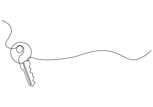 key continuous one line drawing, Key one line continuous drawing. Home key continuous one line illustration. minimalist linear illustration, continuous line drawing of key illustration. vector