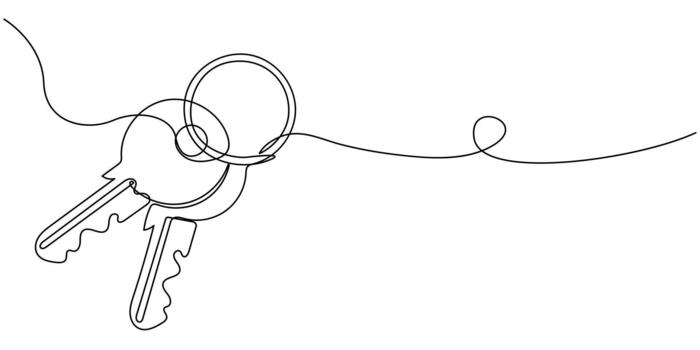 key continuous one line drawing, Key one line continuous drawing. Home key continuous one line illustration. minimalist linear illustration, continuous line drawing vector