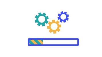 cargando bar con giratorio engranajes animación. plano diseño Progreso bar y dientes para sistema actualizar, mantenimiento, o instalación concepto. video