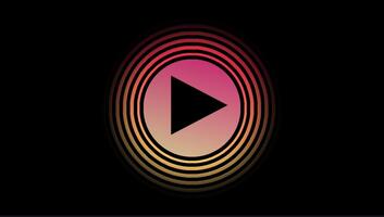 retro 80er Jahre Synthwave abspielen Taste Animation. Neon- Sonnenuntergang Gradient konzentrisch Kreise mit Dreieck Symbol auf schwarz Hintergrund. video