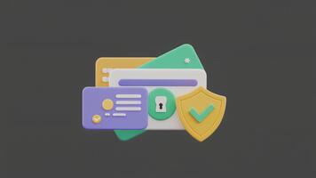 vertical infográfico mostrando Forma de pagamento fluxo com animado cartões do utilizador segurança ícones e suave brilhando movimento transições video