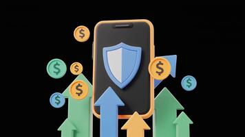 smartphone visning skydda ikon med animerad strömmande pengar pilar illustrerar säkra mobil transaktion bearbeta visuellt video