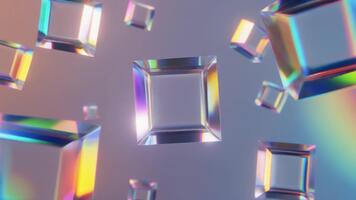 glasliknande genomskinlig geometrisk former flytande långsamt i modern abstrakt slinga med mjuk lysande reflekterande ytor video