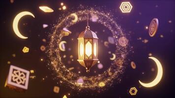 utsmyckad lykta glöder mjukt medan svävande i skimrande partiklar skapande lugn magisk atmosfär runt om delikat belysning video