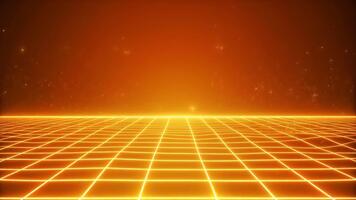 Orange yellow gradient backdrop with neon grid lines glowing dynamically forming energetic retro digital style motion video