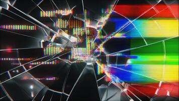 zerschlagen Bildschirm bewirken mit Verbreitung Fraktur Linien, Farbe Blutung lcd Schaden, Sanft flackern Impulse, Hochdetailliert vfx. video