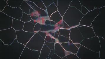 bruten glas kanter med vibrerande kromatisk separation och sci-fi partikel interferens. video