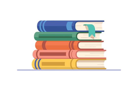 Illustration of a stack of colorful books with different colored covers and pages neatly arranged on a flat surface vector