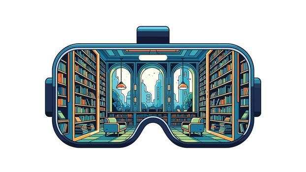 Virtual reality goggles with library scene inside vector
