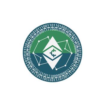 ethereum blockchain coin with binary code vector