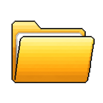 Vibrant pixel art open folder icon, perfect for retro-themed digital interfaces, representing organized data storage and efficient file management in computing environments png