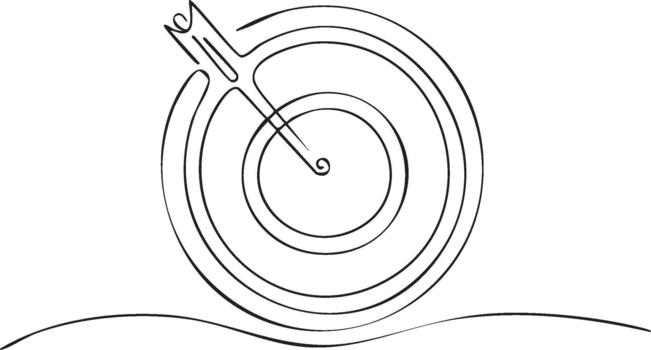 Dart in Target - One Line Drawing of Bullseye with Arrow for Focus, Precision and Accuracy Concept vector