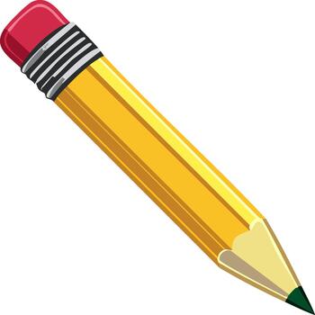 Illustration of a yellow wooden pencil with eraser top and sharpened point for writing, drawing, drafting or note taking vector