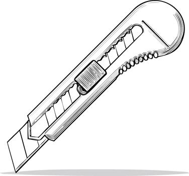 Box cutter sketch showing a utility blade sliding knife used for cutting through various materials and crafts for precise cutting vector